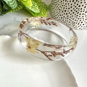 2/$30🌵 Dried Pressed Flower Clear Resin Bangle Bracelet NEW Thick Boho Nature